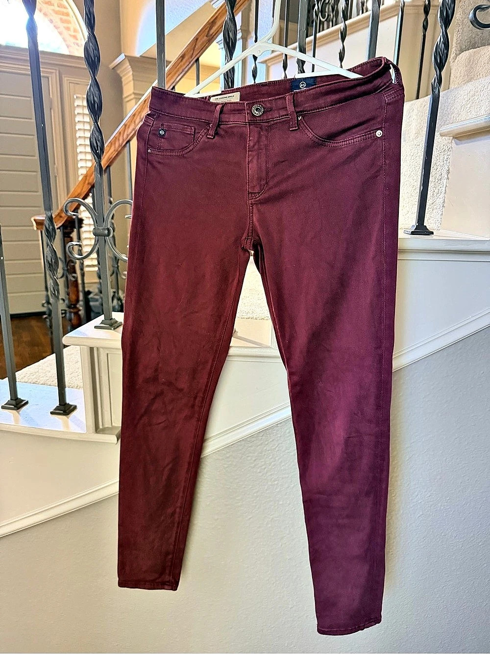 AG Adriano Goldschmied The Legging Ankle Burgundy Skinny Jeans 27R